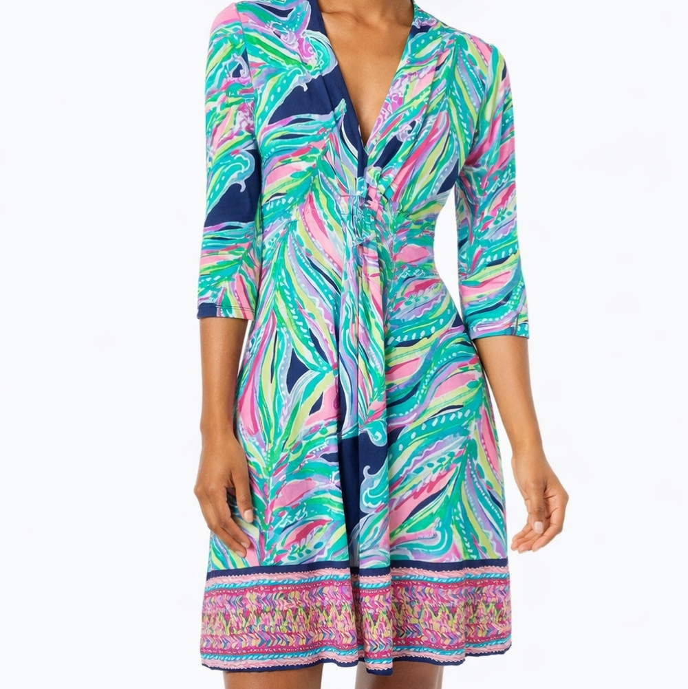 Lilly Pulitzer XS 3/4 Sleeve Dress Stetchy Sheath Preppy Southern Coastal